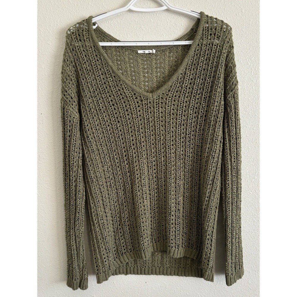 Tularosa Long Sleeve Loose Knit V-neck Sweater Light Olive Green Small